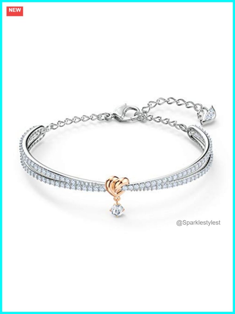 Swarovski Lifelong Heart Crystal Bangle Bracelet Rose Gold Tone Finish